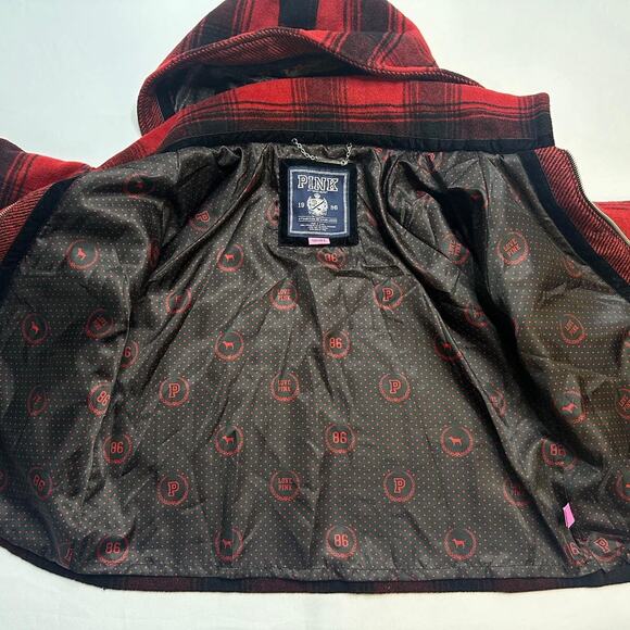 PINK Victorias Secret Vintage Coat With A Satin Hoodie Satin Lined Coat Size S - Picture 2 of 6